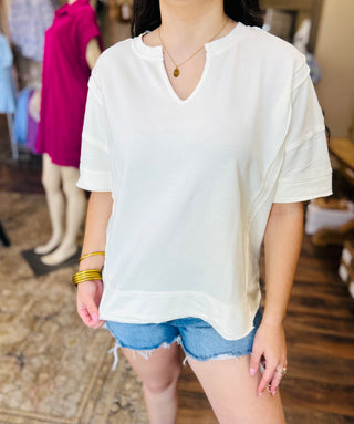 ACID WASHED SPLIT NECK TOP