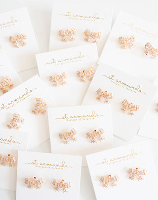 Gold Mini Sparkler Statement Stud Bow Earrings