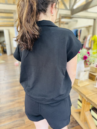 RIBBED QUATERZIP TOP