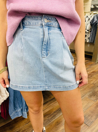 DENIM PLEATED SKIRT