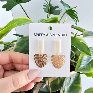 MINI IVORY GOLD LEAF EARRINGS