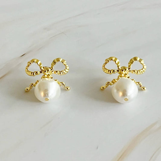 Dangle Pearl Antique Bow Earrings