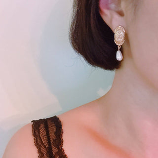 VINTAGE CROSS PEARL DROP EARRINGS