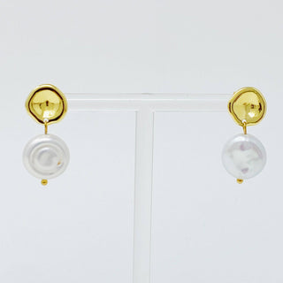 Golden Shell Pearl Drop Earrings