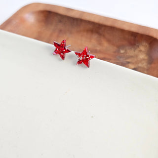 RED GLITTER STAR STUDS