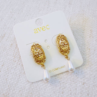VINTAGE CROSS PEARL DROP EARRINGS