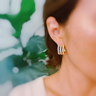 LINED DIAMOND HUGGIE HOOP EARRINGS