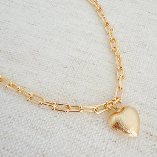 BRUSHED HEART PENDENT CHAIN NECKLACE
