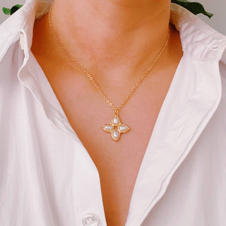 SQUARE PEARL CROSS NECKLACE