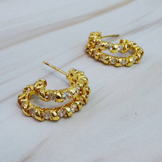 SPIRAL SPARKLE DOUBLE HOOP EARRINGS