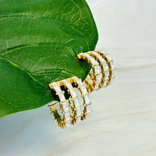 LINED DIAMOND HUGGIE HOOP EARRINGS