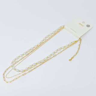 LAYERED PEARL AND CHAIN NECKLACE