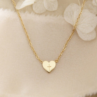 TINY HEART CROSS NECKLACE