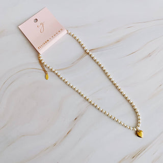 PEARL AND GOLD BAUBLE HEART NECKLACE