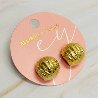 TEXTURED HALF BALL HOOP EARRINGS