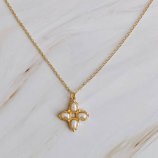 SQUARE PEARL CROSS NECKLACE