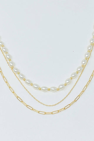 LAYERED PEARL AND CHAIN NECKLACE
