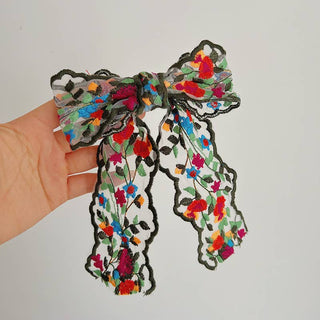 Bold Floral Embroidered Bow Clip