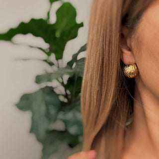 TEXTURED HALF BALL HOOP EARRINGS