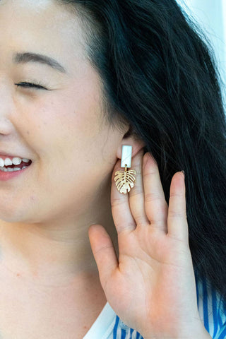 MINI IVORY GOLD LEAF EARRINGS