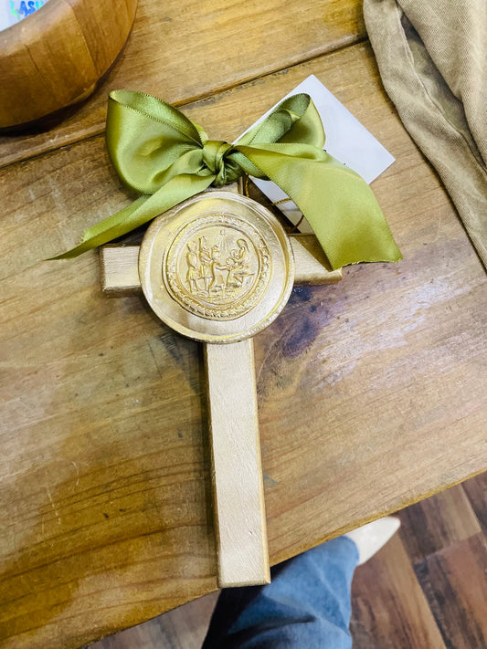 HAND BRUSHED GOLD WOODEN CROSS