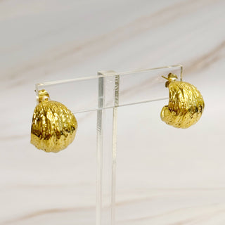 TEXTURED HALF BALL HOOP EARRINGS