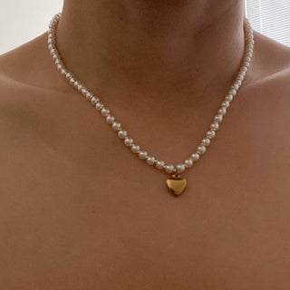 PEARL AND GOLD BAUBLE HEART NECKLACE