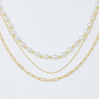 LAYERED PEARL AND CHAIN NECKLACE