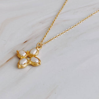 SQUARE PEARL CROSS NECKLACE