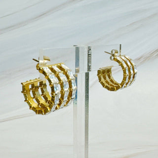 LINED DIAMOND HUGGIE HOOP EARRINGS