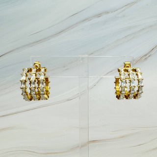 LINED DIAMOND HUGGIE HOOP EARRINGS