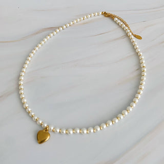 PEARL AND GOLD BAUBLE HEART NECKLACE
