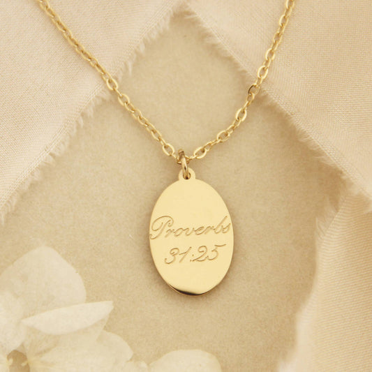Proverbs 31:25 Necklace, Strength + Dignity are Her Clothing