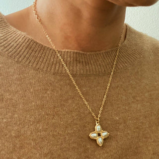 SQUARE PEARL CROSS NECKLACE